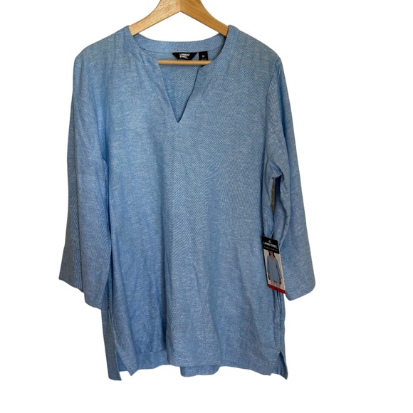 Lands' End Tops - Lands' End Womens Linen Blend Tunic Top Blue‎ Coastal Lagenlook Sz Medium NWT